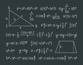 Math formula. Scientific symbols mathematics infographic graphs numbers and scheme for geometry equations garish vector