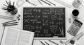 Math Formulas On Board homework time in lab bench stationery flat Royalty Free Stock Photo