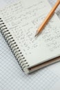 Math formulas are written in pencil on a piece of paper, math pr Royalty Free Stock Photo