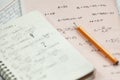 Math formulas are written in pencil on a piece of paper, math pr Royalty Free Stock Photo