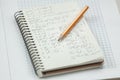 Math formulas are written in pencil on a piece of paper, math pr Royalty Free Stock Photo