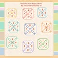 Math game for children. Development of oral counting skills. Find and trace shapes where the sum of all numbers is 15