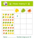 A game for children. How many? Developing numeracy skills.