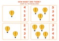 Math game. Count all air balloons. Transportation themed games. Royalty Free Stock Photo