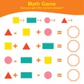 Geometric shapes Game. Math Worksheet for Preschool. Educational printable math worksheet