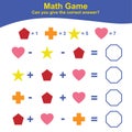 Geometric shapes Game. Math Worksheet for Preschool. Educational printable math worksheet. Additional math for kids.