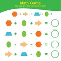 Geometric shapes Game. Math Worksheet for Preschool. Educational printable math worksheet. Additional math for kids.