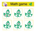 Math game. Kids activity sheet. Developing numeracy skills.