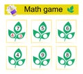 Math game. Kids activity sheet. Developing numeracy skills. Royalty Free Stock Photo