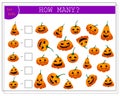 Math game for kids count how many of them, pumpkins, Halloween. vector isolated on a white background Royalty Free Stock Photo
