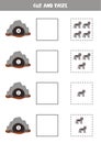 Math game for kids. Count and paste cute wolves to the lairs Royalty Free Stock Photo