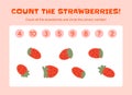 Math game for kids. Count strawberries and select correct number answer Royalty Free Stock Photo