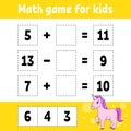 Math game for kids. Education developing worksheet. Activity page with pictures. Game for children. Color isolated vector