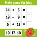 Math game for kids. Education developing worksheet. Activity page with pictures. Game for children. Color isolated vector Royalty Free Stock Photo
