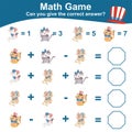 Mathematic counting worksheet with cute cat cartoon character. Math activity, count and write the answer. Royalty Free Stock Photo