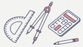 Math and Geometry Tools Outline, Essential School Stationery, vector design Generative AI Royalty Free Stock Photo