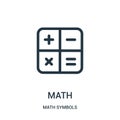 math icon vector from math symbols collection. Thin line math outline icon vector illustration