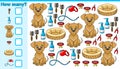 Math kids game how many puppy and dog accessories Royalty Free Stock Photo