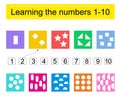 Math for kids. Preschool worksheet activity. Developing numeracy skills. Vector