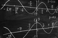 Math lesson. Sine and cosine functions. Graphics graphics drawn on the Board Royalty Free Stock Photo