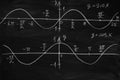 Math lesson. Sine and cosine functions. Graphics graphics drawn on the Board Royalty Free Stock Photo