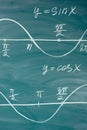 Math lesson. Sine and cosine functions. Graphics graphics drawn on the Board Royalty Free Stock Photo