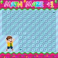 Math Maze Addition Worksheet with cute boy