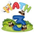 Math number 3 with three owls