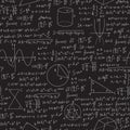 Math numbers and formulas seamless pattern. Graphs and diagrams at blackboard. Algebra calculations. Mathematical
