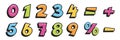 Math numbers and symbols set. Cute school mathematics elements for children vector illustration. Colorful numerical Royalty Free Stock Photo