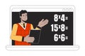 Math online lesson on laptop flat line color vector character
