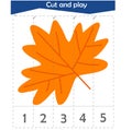 Math puzzle for children. We cut and play. Autumn leaf