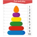 Math puzzle for children. We cut and play. We count to 10. Pyramid
