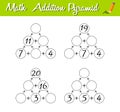 Math Pyramid Game. Educational a mathematical game. Beginner level 2. Mathematical puzzle