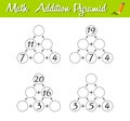 Math Pyramid Game. Educational a mathematical game. Beginner level 2. Mathematical puzzle