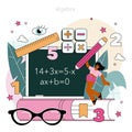 Math school subject. Students studying arithmetics, algebra and geometry. Royalty Free Stock Photo