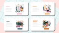 Math school subject web banner or landing page set. Students studying Royalty Free Stock Photo
