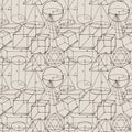 Math seamless pattern with drawn geometric figures