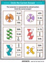 Math skills training puzzle or worksheet with visual fractions