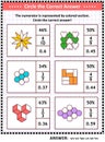 Math skills training puzzle or worksheet with visual fractions