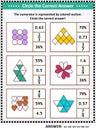 Math skills training puzzle or worksheet with visual fractions