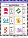 Math skills training puzzle or worksheet with visual fractions