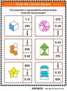 Math skills training puzzle or worksheet with visual fractions