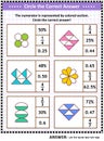 Math skills training puzzle or worksheet with visual fractions