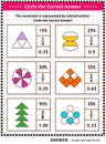 Math skills training puzzle or worksheet with visual fractions