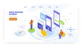 Math solving camera, landing page design, website banner vector template. Photo equations solver app. Online calculator.