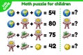 Math space game puzzle for training kids