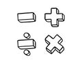 math symbols, divide and multiply, minus and plus doodle hand drawn icon. Outline drawing mathematical operations line
