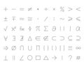 Math symbols flat line icons set. Mathematical operations plus minus, multiply, infinity, vector illustrations. Outline