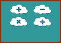 Math symbols on white clouds and on green backgrounds, Mathematic.
